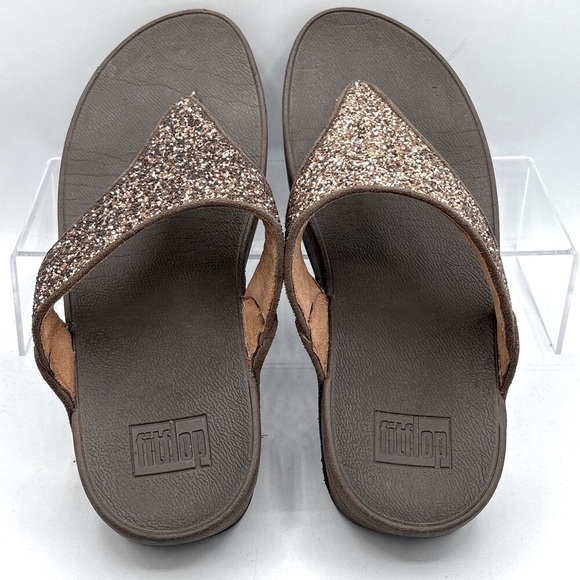 FitFlop Lulu Glitter Toe‑Post Slip‑On Sandal Bronze Women’s 10 Comfort Sparkle - Picture 5 of 8
